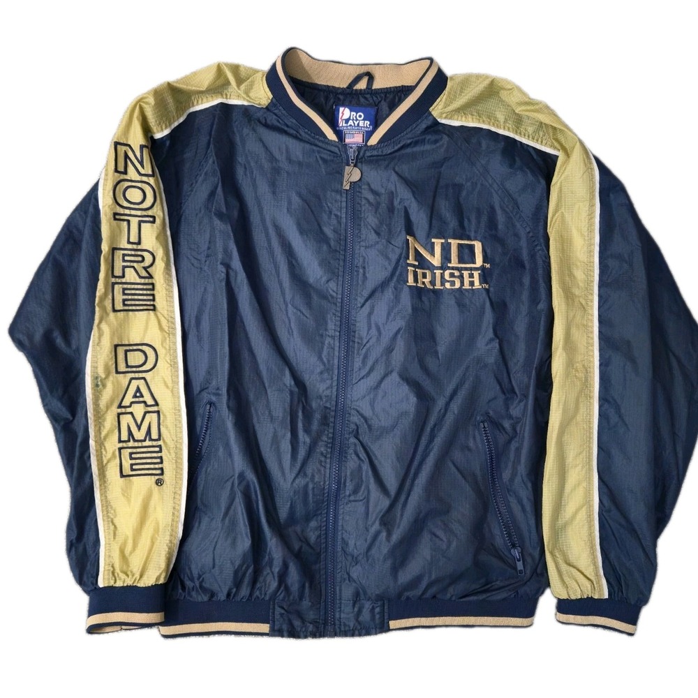 VTG Pro Player Notre Dame Fighting Irish Windbreaker Jacket Size L Embroidered